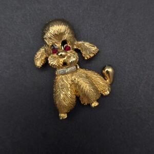 Pell Signed Dog Brooch Gold Tone Rhinestone Collar Vintage Costume Jewelry